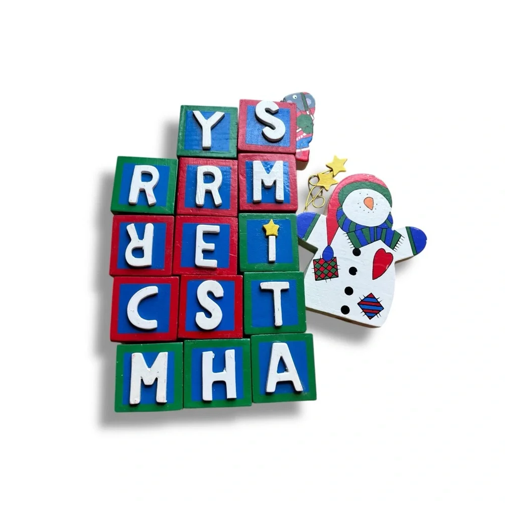 Vintage Festive Merry Christmas Block Decor